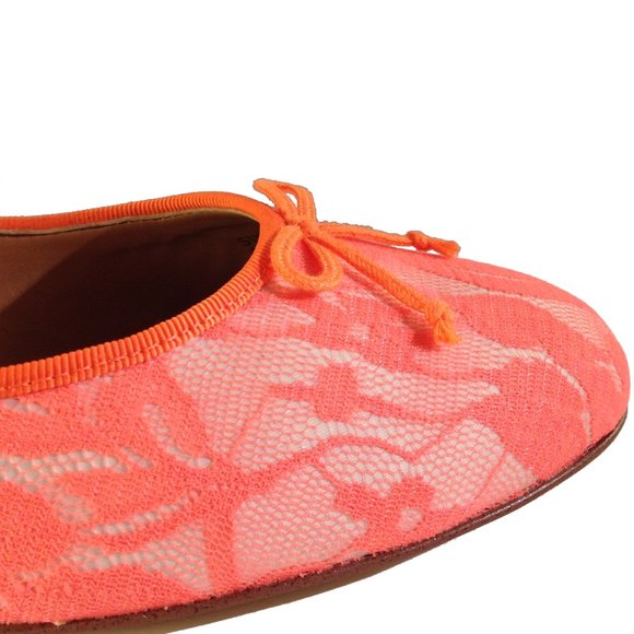 J CREW FACTORY LACE UPTOWN BALLET FLATS LOW HEEL FLAMINGO NEON ORANGE 9.5 EASTER - Picture 13 of 16
